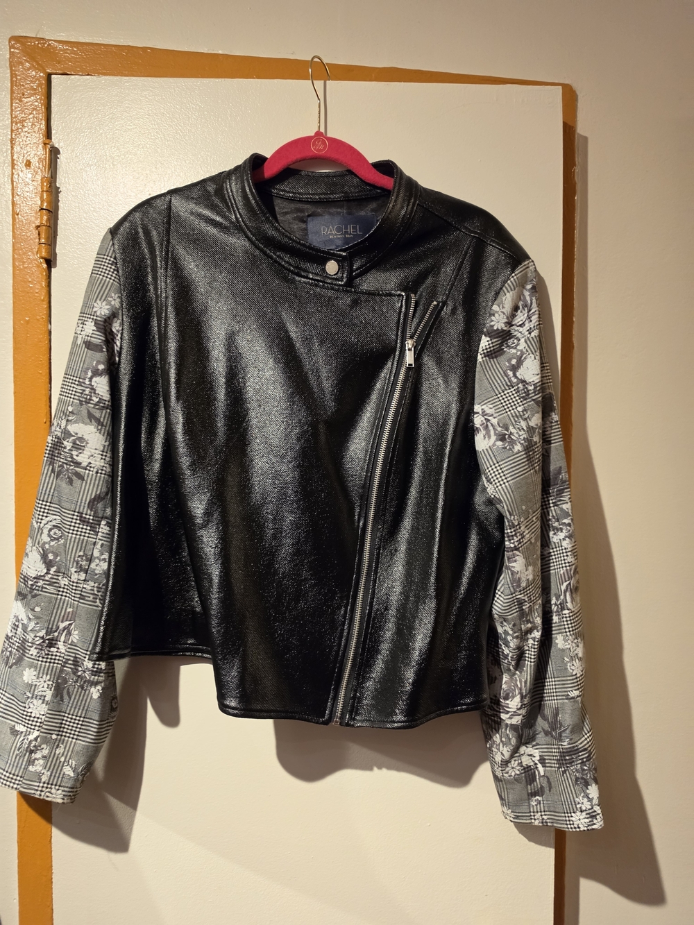 Rachel Rachel Roy Womens Mixed-Media Moto Jacket Faux Leather